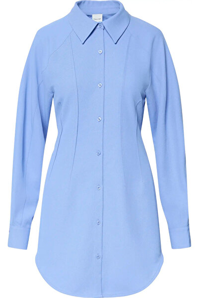 Calvin Klein Casual Twill LS Mini Shirtdress Ksdın Mavi Gömlek Elbise