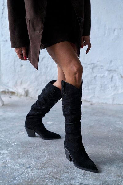 PELİN'İN AYAKKABILARI UMEA SİYAH SÜET KOVBOY ÇİZME