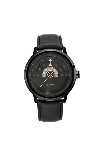 Titan ساعة جراند ماستر تناظرية سوداء للرجال 1828QL03 - 43 مم كوارتز، سوار جلدي