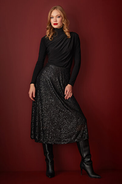 Fulla Moda Elastic Waist Sequin Flared Skirt