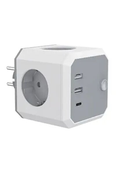 valiosa Prelungitor cubic 7 în 1 — 4 prize, 2x USB-A, 1x USB-C, încărcare rapidă, protecție la supratensiune și protecție pentru copii, 40