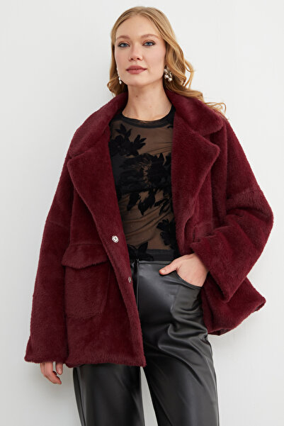 Fulla Moda Double Pocket Double-Breasted Collar Plush Coat