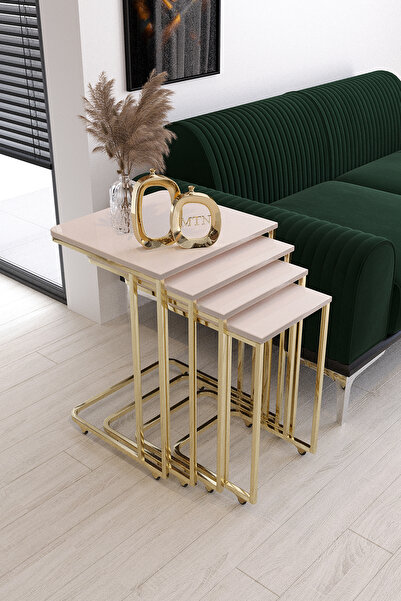 Nies Aksesuar 4'lü Kare Zigon Tekerlekli Gold Kaplama krem Mdf Mebran