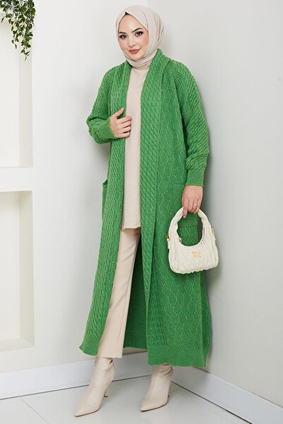 hafsamina Guler șal Tricotaj casual Cardigan Verde HM2248