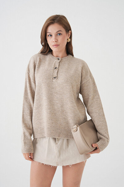 Park Karon Women's Crew Neck Button Detail Knitwear Sweater 8623