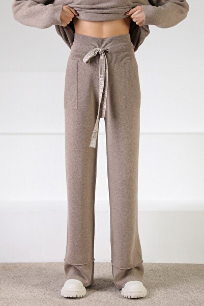 Ferraro Mink Belted Pocketed Cashmere Women's Knitwear Trousers