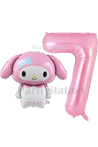 Parti Station Sanrio My Melodi Konsept Folyo Balon ve 7 Yaş Pembe Folyo Rakam...