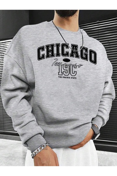 OVER HEAD Hanorac pentru bărbați Chicago 19c cu imprimeu Bisikletyaka