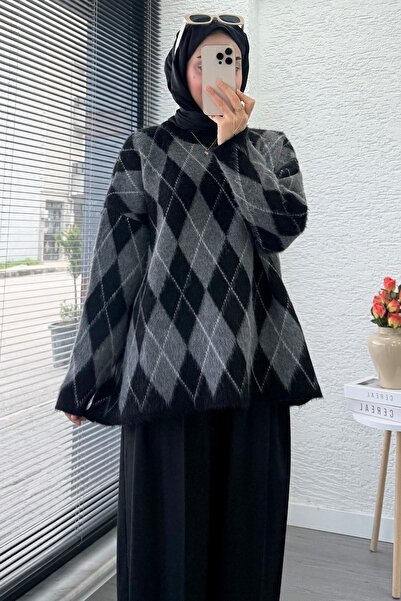 MELEK ARAZ Pulover de tricotat pentru femei Premium supradimensionat cu model...