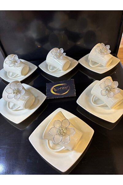 ARS HOME DEKOR Taşlı 6 Kişilik 12 Parça Porselen Fincan Takımı, Türk Kahvesi ...