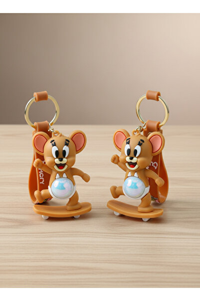 MYNAURA 1 Adet Işıklı Tom ve Jerry Figürlü Anahtarlık – Kaykaylı Jerry Tasarı...
