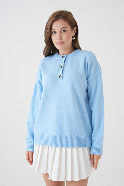 Park Karon Women's Crew Neck Button Detail Knitwear Sweater 8623