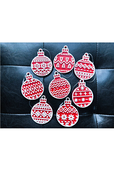 AtölyeMatris Set de ornamente pentru brad de Crăciun Roșu Alb 5 Cm Set de 8 Imprimare 3D PLASTIC PLA