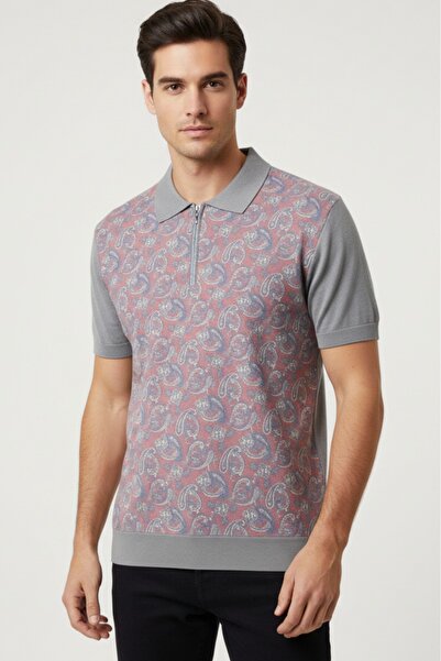 Geco Men's Premium Quality Zippered Polo Neck Short Sleeve Knitwear T-Shirt / T-Shirt