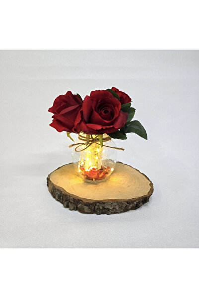 STDEKOR مزهرية زخرفية مع زهور الورد الأحمر وإضاءة LED