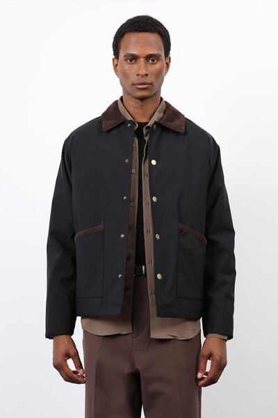 Antioch معطف رجالي بياقة متباينة باللون الأسود