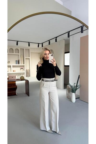 Sezgi Tekin Piatra dubla crepată cu centură dublă pantaloni palazzo