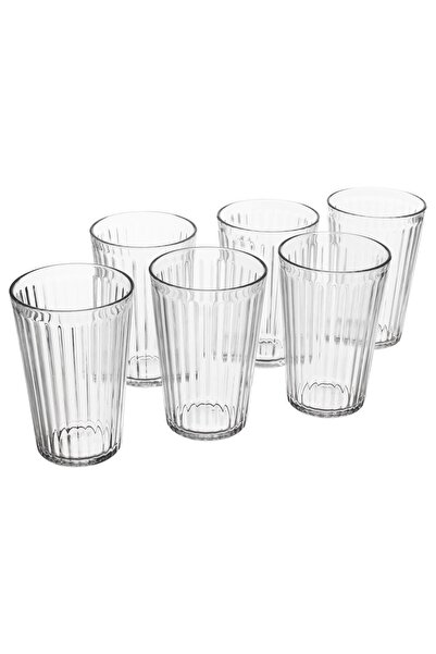 TEZPAZAR Vardagen 6 Adet Cam Bardak 430 ml 6'lı Set Çizgili Kokteyl Su Bardağ...