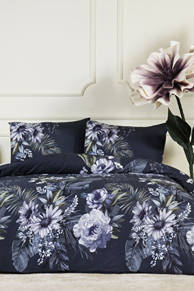 Elart Eva Duvet Cover Set Double Size 100% Cotton Satin (200X220 cm) Navy Blue