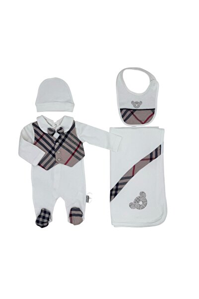 Baby day طقم مواليد فاخر 5 قطع – تصميم كارو كلاسيكي مع ببيونة