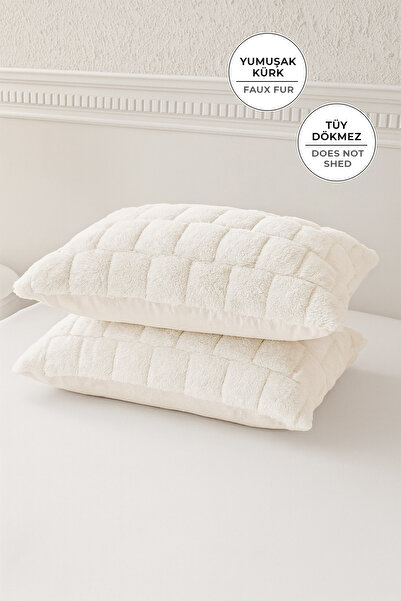 Evlen Home Collection Kürklü Peluş 2'li Yastık Kılıfı 50x70 cm Benita Yumuşak...