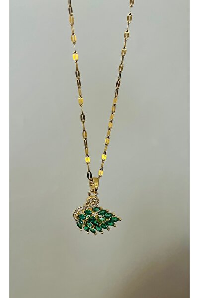 Hoop jewelery yeşil taşlı kuğu kolye 53-cm