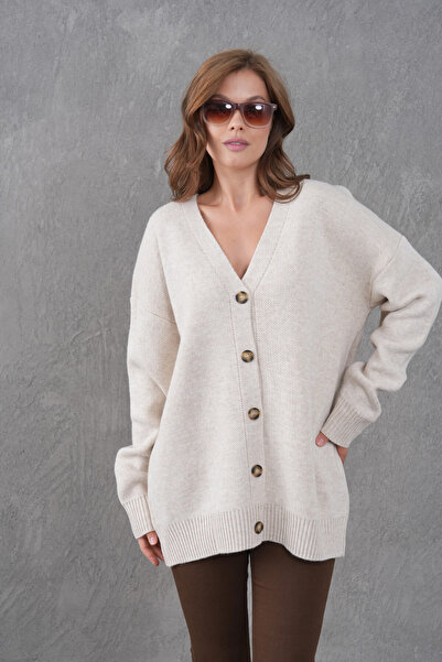 Park Karon Women's V-Neck Button Closure Oversized Long Knitwear Cardigan 8596