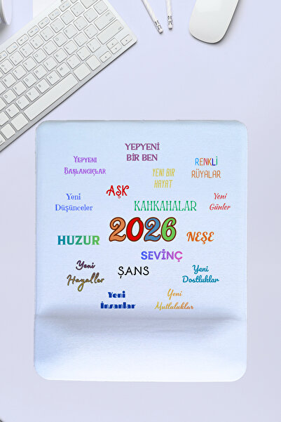 qoeuyl boutique لوحة ماوس بيضاوية الشكل لدعم المعصم لعام مطبوع بمناسبة العام الجديد 2026، تحتوي على أمنيات إيجابية