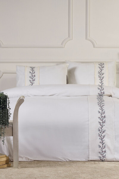 Elart Belissa Duvet Cover Set Double Size Fitted Sheet 100% Cotton Embroidered (200X220 cm) Powder