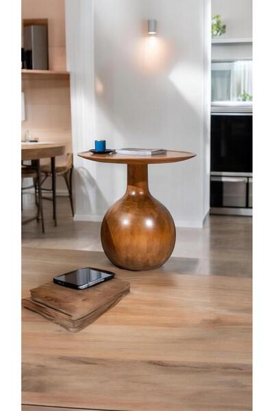 Simillo Home&Living Doğal Tik Ağacı Renkli Tekli Mantar Orta Sehpa Ahşap Fiskos