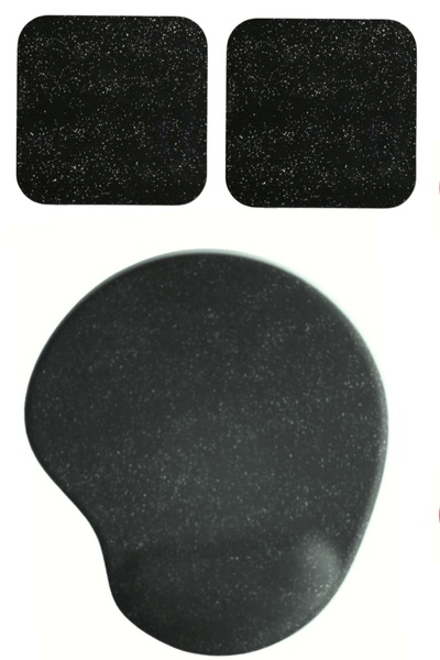 usin لوحة ماوس بيضاوية الشكل بنمط الرمال السوداء مع دعامة للمعصم + 2 قطعة من مفارش الأكواب السوداء