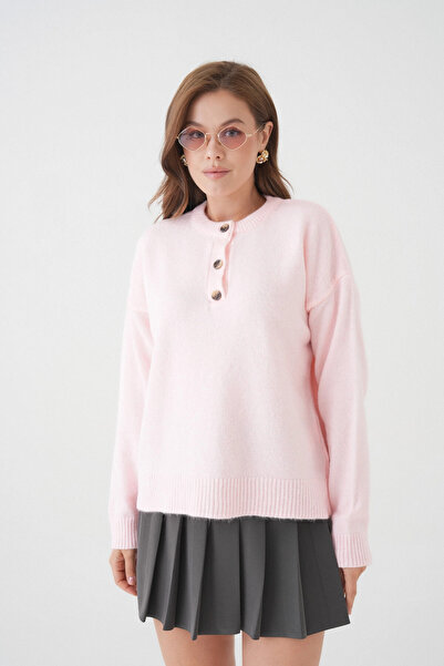 Park Karon Women's Crew Neck Button Detail Knitwear Sweater 8623