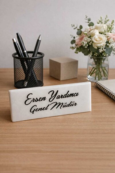 MERALP Ofis Masaüstü İsimlik Mermer Desenli Masa İsimliği Yeni İş Hediyesi Masaüstü İsimlik