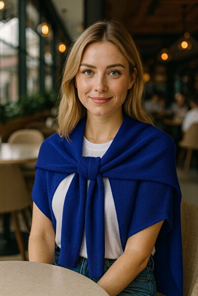 MARBERRY Cobalt Blue Soft Textured Knitwear Tie-Up Sweater Shawl 50X65 cm