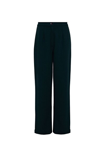 Eight Fashion Women's Palazzo High Waist Stretch Fabric Green Trousers