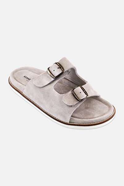 Kenneth Cole Men 2 Strap Slip On Leather Sandal, Beige