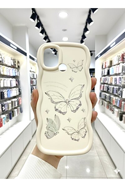 OVADA XIAOMI REDMI 9C Uyumlu Kamera Koruma Çıkıntılı Dalga Kenarlı Kelebek Baskılı Silikon Kılıf