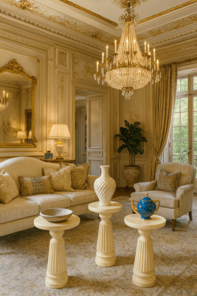 Simillo Home&Living Krem Ahşap Mantar Sehpa Takımı 3’lü Zigon ve Fiskos Sehpa...