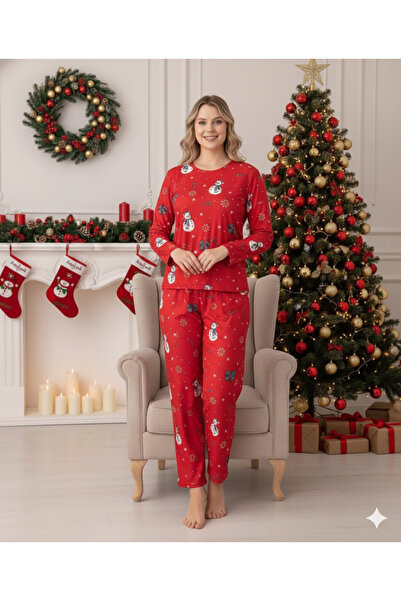 BEYAZTOPTAN طقم بيجامة من الجلد المدبوغ بتصميم عيد الميلاد