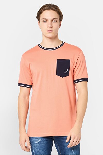 Nautica Men Crew Neck Short Sleeve Embroidered Logo T-Shirt, Peach