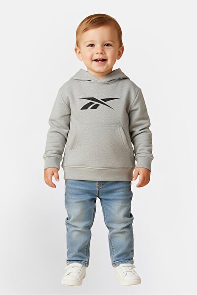 Reebok Toddlers Boy Brand Logo Long Sleeve Hoodie, Grey