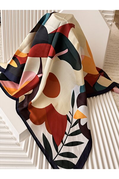 AKSESUARIM Colorful, Special Patterned 70X70 Size Stylish Satin Scarf