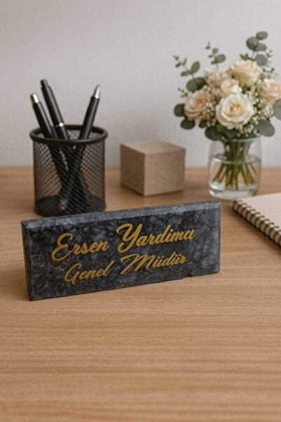MERALP Ofis Masaüstü İsimlik Mermer Desenli Masa İsimliği Yeni İş Hediyesi Masaüstü İsimlik