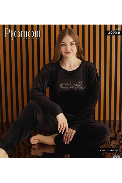 Pijamoni 4220 Oversized Plus Size Velvet Pajama Set with Leg Bands