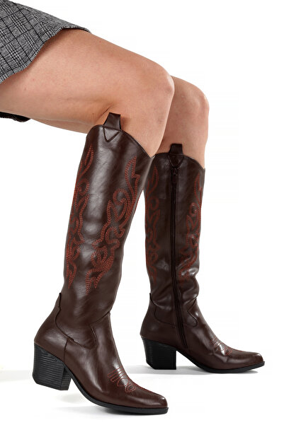 EYLÜLMODA Cizme de cowboy din piele TESLA maro amar de modă de septembrie