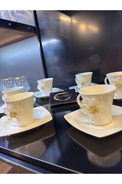 ARS HOME DEKOR Taşlı 6 Kişilik 12 Parça Porselen Fincan Takımı, Türk Kahvesi ...