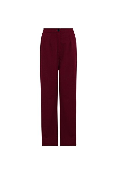 Eight Fashion Women's Palazzo High Waist Stretch Fabric Burgundy Trousers