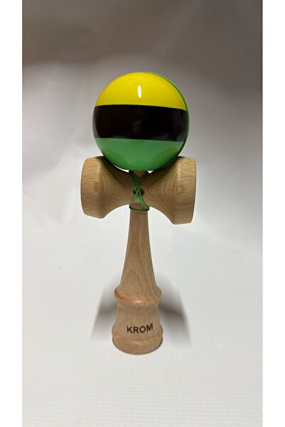 Kendama KROM – Model clasic, lemn de fag, culoare galben-negru-verde