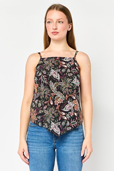 PROMOD Women Tie Neck Graphic Print Sleeveless Tank Top, Multicolor