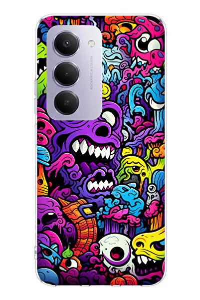 TechTree حافظة سيليكون مطبوع متوافقة مع هاتف Redmi 15 4G بتصميم الوحوش الملونة المجنونة